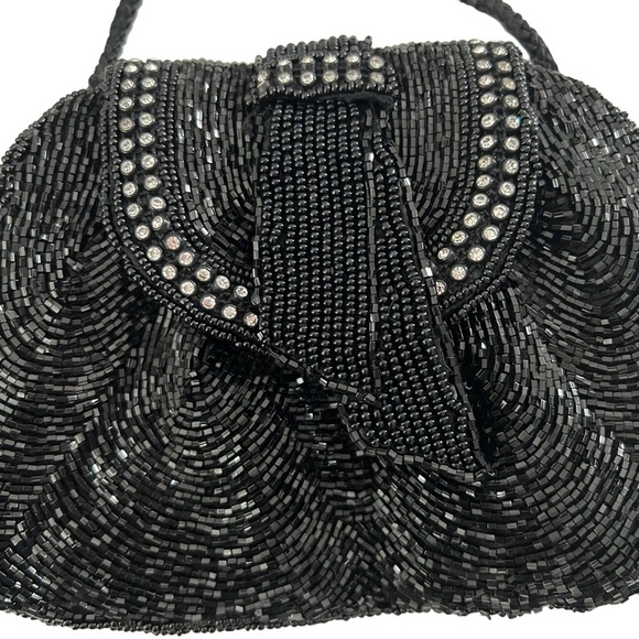 Vintage Robinson's Black  Hand Beaded and Crystal Evening Bag Purse - Picture 1 of 9